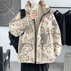 Cartoon Print Zip-up Down Jacket