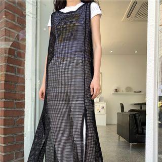 Sleeveless Fishnet Midi A-line Dress