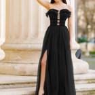 Strapless Ruffled A-line Evening Gown
