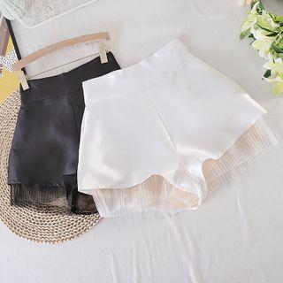 High-waist Panel Mesh Wide-leg Shorts