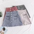 Button-down Wool A-line Skirt