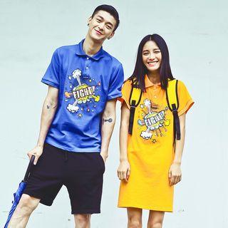 Couple Matching Printed Short Sleeve Polo Shirt/ Polo Shirt Dress