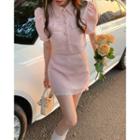 Short-sleeve Tweed Jacket / High Waist Mini Tweed Skirt