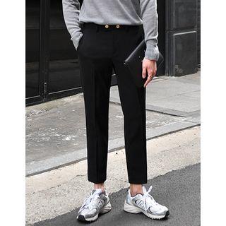 Metallic-button Straight-cut Dress Pants
