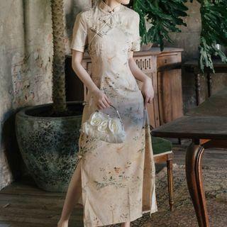Short-sleeve Leaf Print Qipao (various Designs)