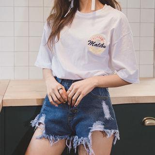 Round-neck Embroidered-detail T-shirt