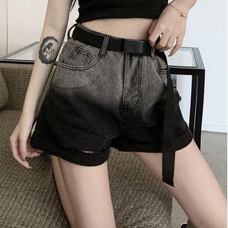 Gradient Distressed Denim Hot Pants