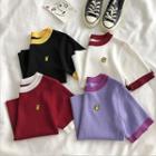 Short-sleeve Round Neck Color Block Knit Top