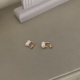 Faux Pearl Alloy Square Earring 1 Pair - S925silver Earrings - One Size