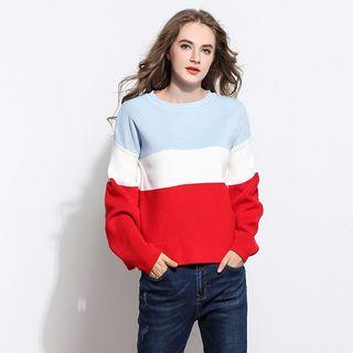 Color-block Loose-fit Crewneck Pullover