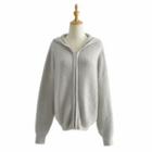 Plain Zip Knit Jacket Gray - One Size