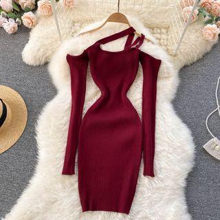 Asymmetrical Cutout Ribbed Knit Sheath Dress