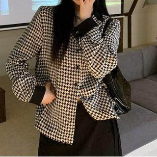 Long-sleeve Houndstooth Shirt Houndstooth - One Size