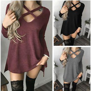 Long-sleeve Cross Strap Top