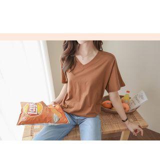 Set Of 2: V-neck Tie-hem Colored T-shirt