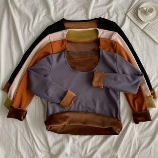 Long Sleeve Round Neck Fleece Lining T-shirt