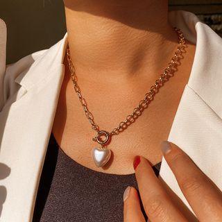 Heart Faux Pearl Pendant Alloy Necklace