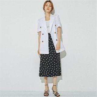 Slit-front Polka-dot Midi Skirt