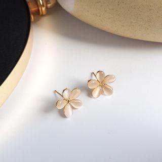 Cat Eye Stone Flower Earring / Clip-on Earring