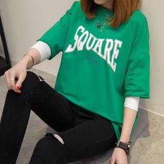 Letter Mock Two-piece Elbow-sleeve Sweatshirt