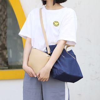 Set: Canvas Crossbody Bag + Faux Leather Pouch