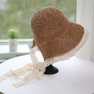 Lace Trim Straw Bonnet Hat
