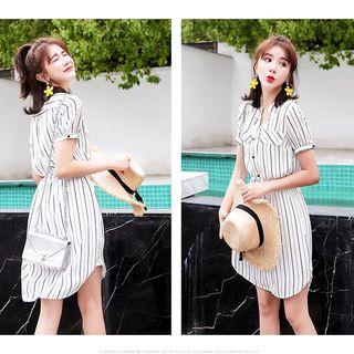 Set: Short-sleeve Striped Shirt + Skirt