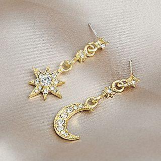 Asymmetrical Rhinestone Sun Drop Earring 1 Pair - E5343 - Gold - One Size