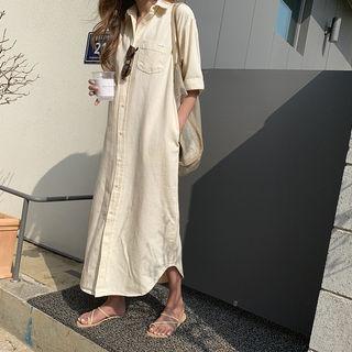 Denim Maxi Shirt Dress Cream - One Size