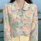 Long-sleeve Flower Print Shirt Beige - One Size