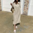Linen Blend Long Polo Dress Light Beige - One Size