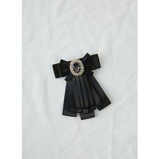 Rhinestone Satin Ribbon Brooch Black - One Size