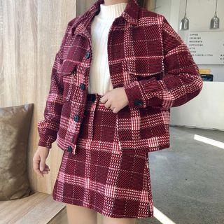 Set: Plaid Buttoned Jacket + Mini Skirt
