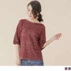 Elbow-sleeve Boatneck Knit Top