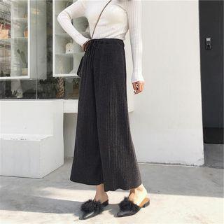 Drawstring Ribbed Wide-leg Pants Dark Gray - One Size