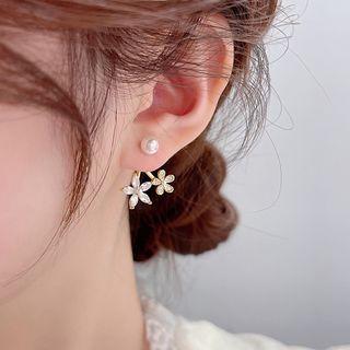 Flower Faux Pearl Alloy Swing Earring Eh1489 - Silver & Gold - One Size