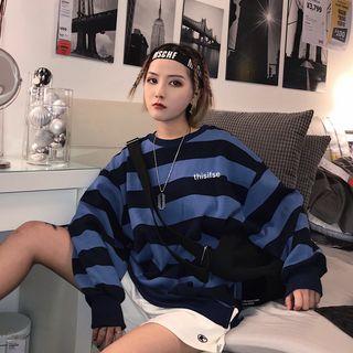 Lettering Striped Pullover Stripes - Blue - One Size