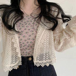 Floral Print Camisole Top / Open-front Cropped Cardigan