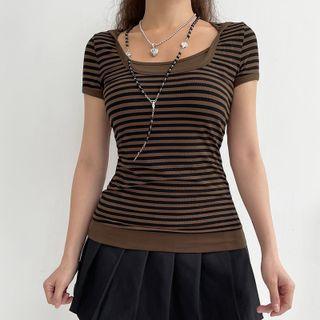 Stripe Square Neck Short Sleeve Top