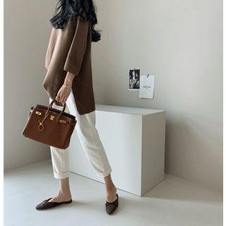 3/4-sleeve Slit-hem Knit Top