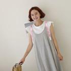 Set: Frill-sleeve Top + Letter Pinafore Dress