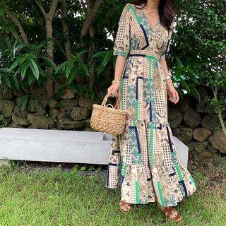 Ruffled Paisley Maxi Wrap Dress