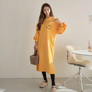 Letter-printed Napped Long Pullover Dress