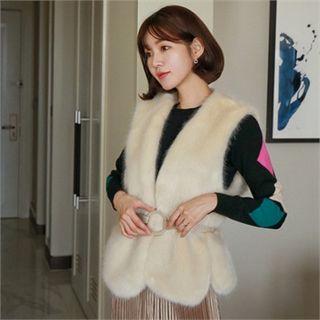 Faux-fur Vest With Belt