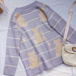 Bear-pattern Sweater Purple - One Size