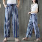 Striped Wide-leg Pants Stripe - Blue - One Size