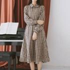 Long-sleeve Midi A-line Plaid Dress