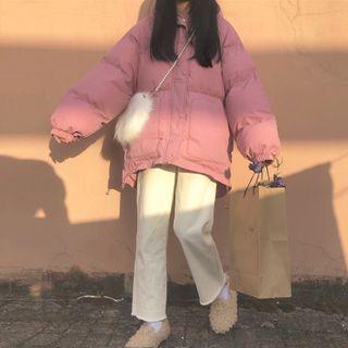Plain Hooded Padded Jacket Pink - One Size