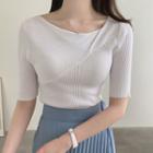 Short-sleeve Twisted Ribbed Knit Top