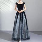 Cape-sleeve Maxi A-line Evening Dress